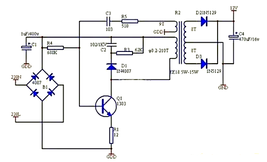 開(kāi)關(guān)電源適配器電路圖
